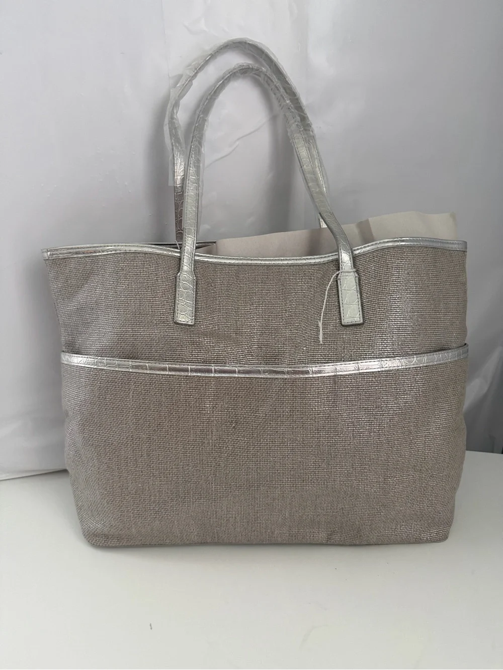 Michael Kors Metallic Silver Tote with Textured Body